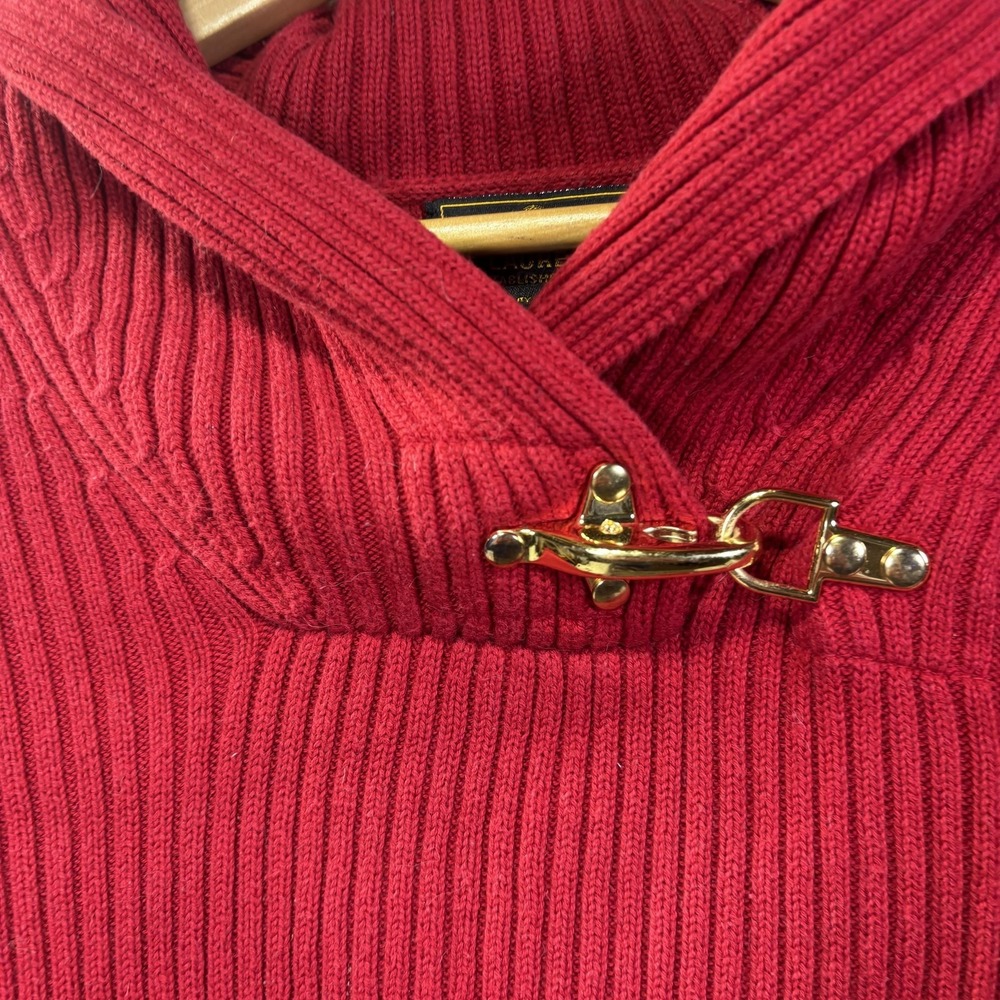 Lauren Ralph Lauren Sweater Womens Large Red Cowl Neck Buckle Rib Knit Pullover - Picture 2 of 6